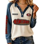 San Francisco 49ers Women’s Contrast Patchwork Waffle Long Sleeve Shirt Personalize Name