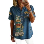 Jacksonville Jaguars Women’s Short Sleeve V-Neck Button-Down Tunic Top Personalize Name