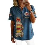 Kansas City Chiefs Women’s Short Sleeve V-Neck Button-Down Tunic Top Personalize Name