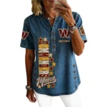 Washington Commanders Women’s Short Sleeve V-Neck Button-Down Tunic Top Personalize Name
