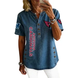 Arizona Cardinals Women’s Short Sleeve V-Neck Button-Down Tunic Top