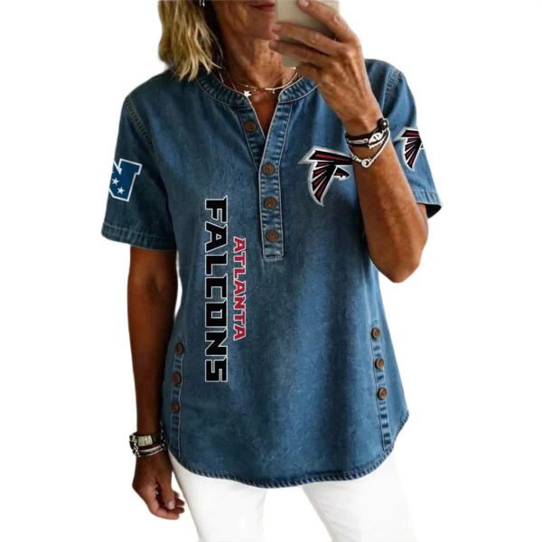 Atlanta Falcons Women’s Short Sleeve V-Neck Button-Down Tunic Top