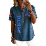 Buffalo Bills Women’s Short Sleeve V-Neck Button-Down Tunic Top