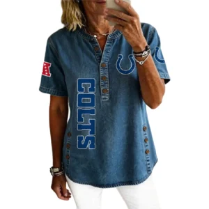Indianapolis Colts Women’s Short Sleeve V-Neck Button-Down Tunic Top