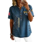 Jacksonville Jaguars Women’s Short Sleeve V-Neck Button-Down Tunic Top