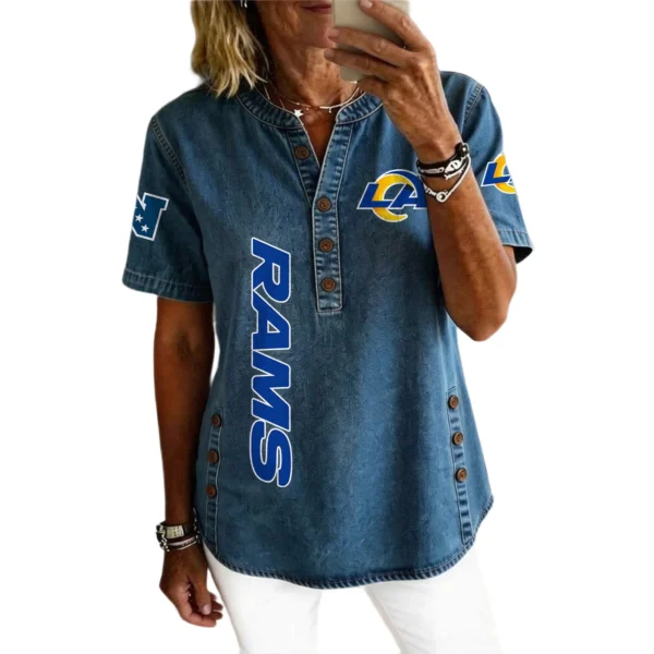Los Angeles Rams Women’s Short Sleeve V-Neck Button-Down Tunic Top