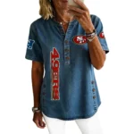 San Francisco 49ers Women’s Short Sleeve V-Neck Button-Down Tunic Top