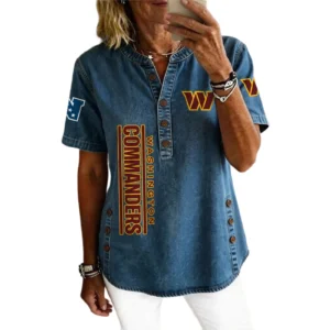 Washington Commanders Women’s Short Sleeve V-Neck Button-Down Tunic Top