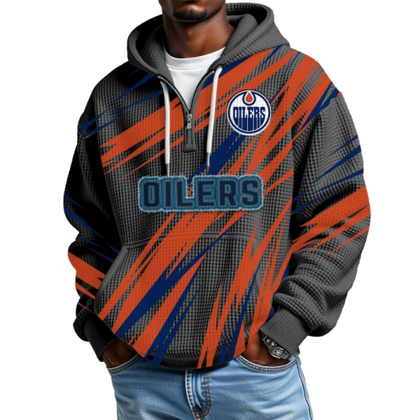 Edmonton Oilers Men's Waffle Knit Hoodie Quarter Zip 2026 Limited