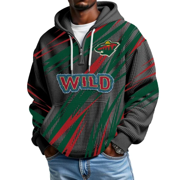 Minnesota Wild Men's Waffle Knit Hoodie Quarter Zip 2026 Limited