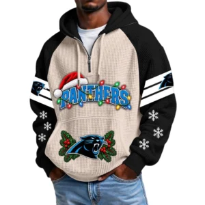 Carolina Panthers Men's Waffle Knit Hoodie Quarter Zip New 2026 Gift For Christmas