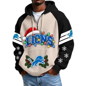 Detroit Lions Men's Waffle Knit Hoodie Quarter Zip New 2026 Gift For Christmas