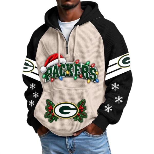 Green Bay Packers Men's Waffle Knit Hoodie Quarter Zip New 2026 Gift For Christmas