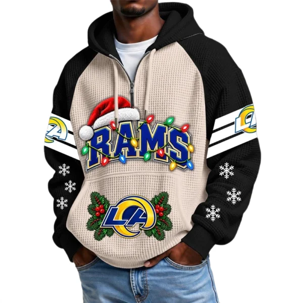 Los Angeles Rams Men's Waffle Knit Hoodie Quarter Zip New 2026 Gift For Christmas