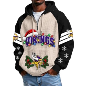 Minnesota Vikings Men's Waffle Knit Hoodie Quarter Zip New 2026 Gift For Christmas