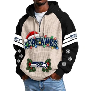 Seattle Seahawks Men's Waffle Knit Hoodie Quarter Zip New 2026 Gift For Christmas