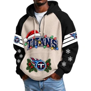 Tennessee Titans Men's Waffle Knit Hoodie Quarter Zip New 2026 Gift For Christmas