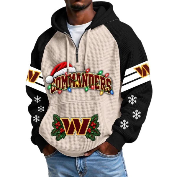Washington Commanders Men's Waffle Knit Hoodie Quarter Zip New 2026 Gift For Christmas