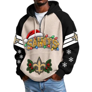 New Orleans Saints Men's Waffle Knit Hoodie Quarter Zip New 2026 Gift For Christmas