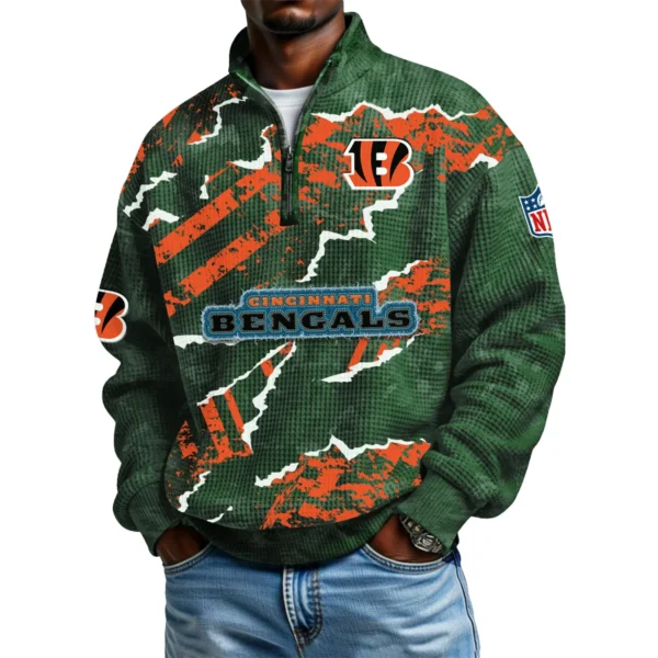 Cincinnati Bengals Men's Waffle Knit Quarter-Zip Long Sleeve Shirt 2026 Limited