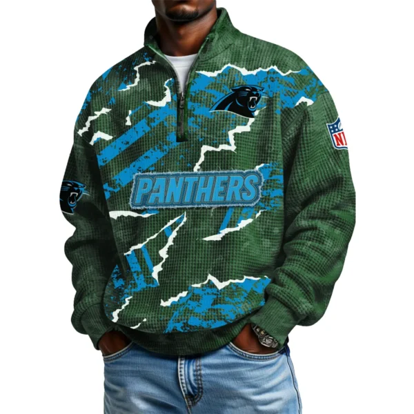 Carolina Panthers Men's Waffle Knit Quarter-Zip Long Sleeve Shirt 2026 Limited