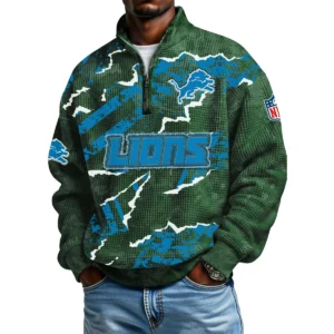 Detroit Lions Men's Waffle Knit Quarter-Zip Long Sleeve Shirt 2026 Limited