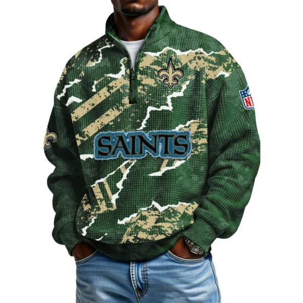 New Orleans Saints Men's Waffle Knit Quarter-Zip Long Sleeve Shirt 2026 Limited