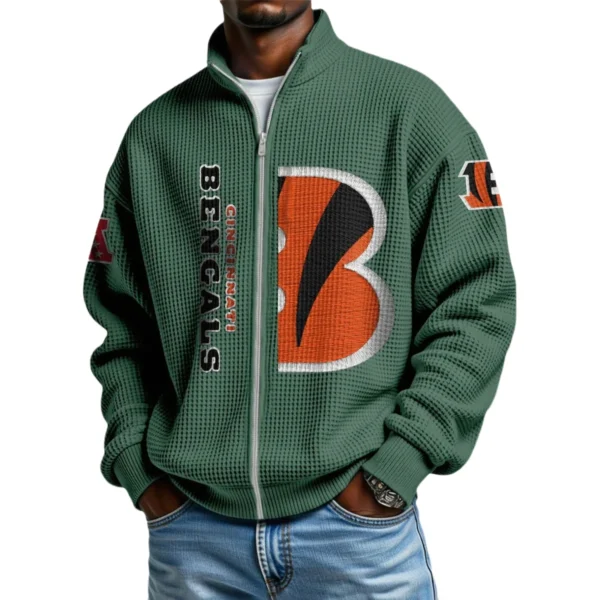 Cincinnati Bengals Men’s Full Zip Waffle Knit Long Sleeve Sweatshirt Limited