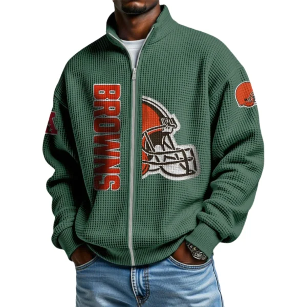 Cleveland Browns Men’s Full Zip Waffle Knit Long Sleeve Sweatshirt Limited