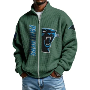 Carolina Panthers Men’s Full Zip Waffle Knit Long Sleeve Sweatshirt Limited
