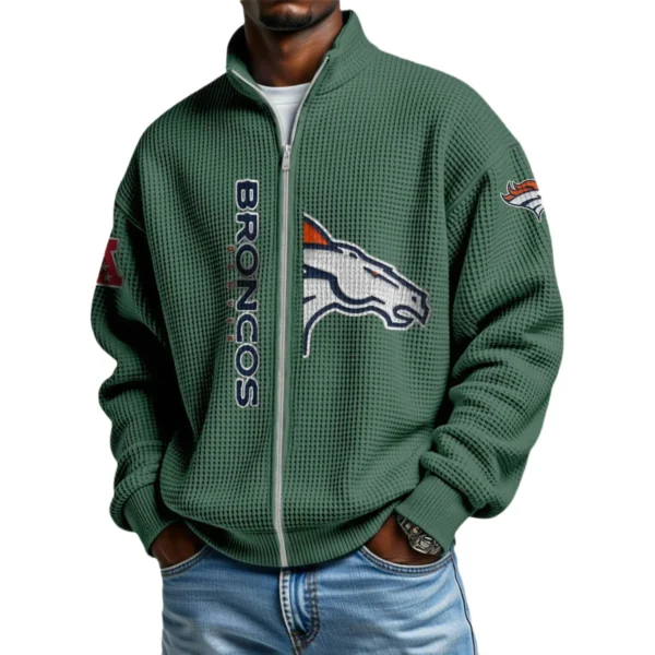 Denver Broncos Men’s Full Zip Waffle Knit Long Sleeve Sweatshirt Limited