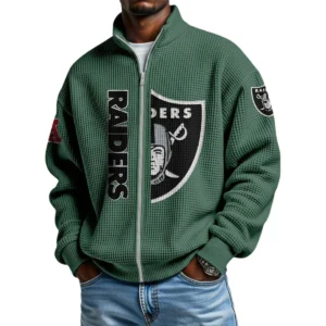 Las Vegas Raiders Men’s Full Zip Waffle Knit Long Sleeve Sweatshirt Limited
