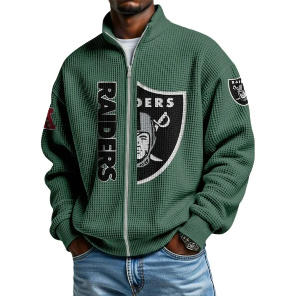 Las Vegas Raiders Men’s Full Zip Waffle Knit Long Sleeve Sweatshirt Limited