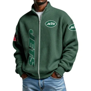New York Jets Men’s Full Zip Waffle Knit Long Sleeve Sweatshirt Limited