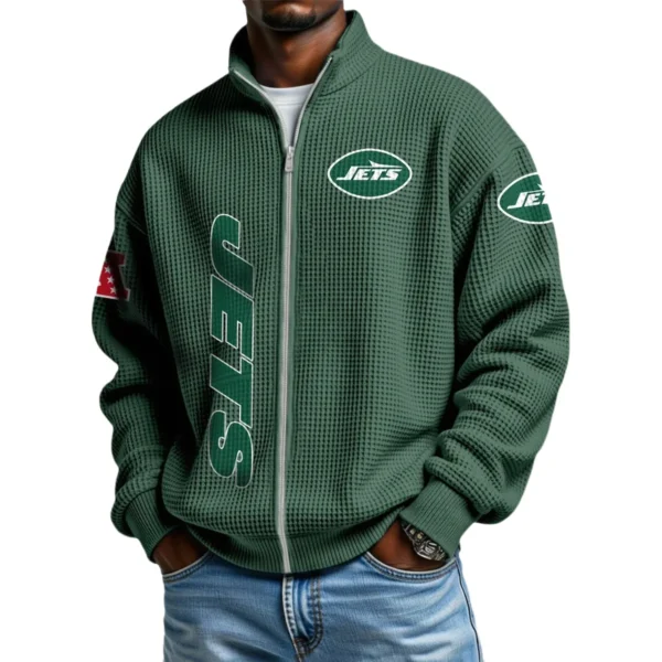New York Jets Men’s Full Zip Waffle Knit Long Sleeve Sweatshirt Limited