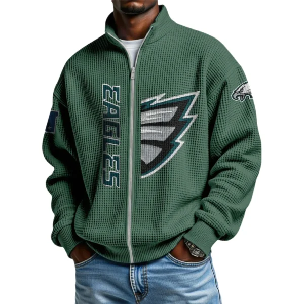 Philadelphia Eagles Men’s Full Zip Waffle Knit Long Sleeve Sweatshirt Limited