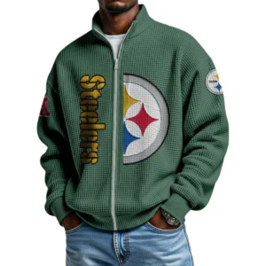 Pittsburgh Steelers Men’s Full Zip Waffle Knit Long Sleeve Sweatshirt Limited