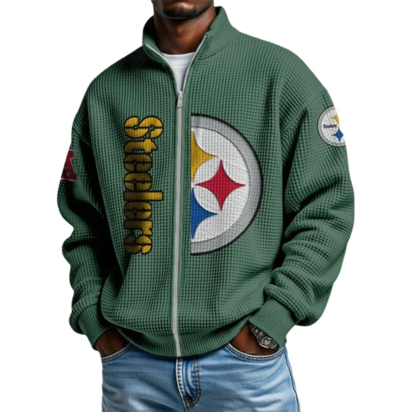 Pittsburgh Steelers Men’s Full Zip Waffle Knit Long Sleeve Sweatshirt Limited