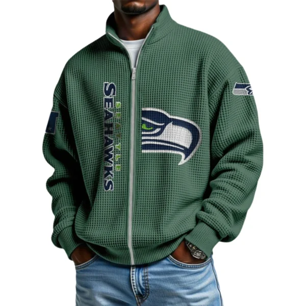 Seattle Seahawks Men’s Full Zip Waffle Knit Long Sleeve Sweatshirt Limited