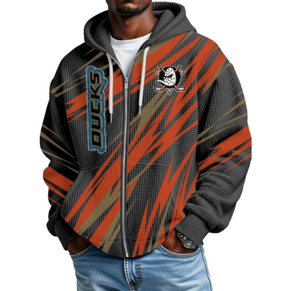 Anaheim Ducks Men’s Waffle Knit Full Zip-Up Hoodie Limited