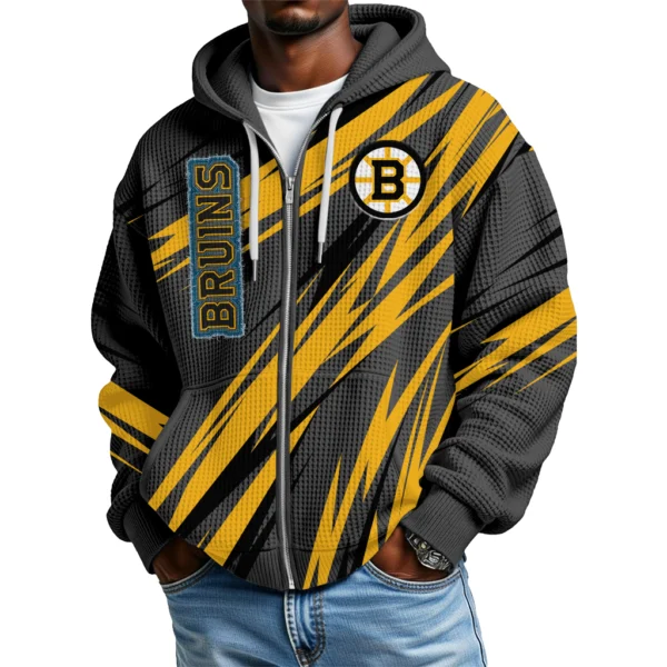 Boston Bruins Men’s Waffle Knit Full Zip-Up Hoodie Limited