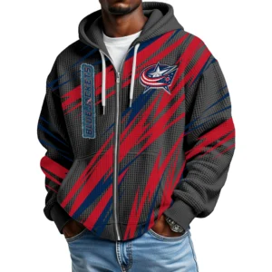 Columbus Blue Jackets Men’s Waffle Knit Full Zip-Up Hoodie Limited