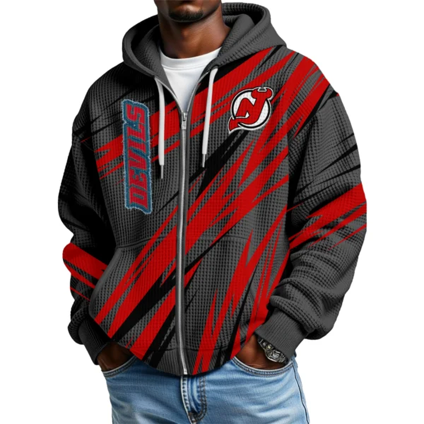 New Jersey Devils Men’s Waffle Knit Full Zip-Up Hoodie Limited