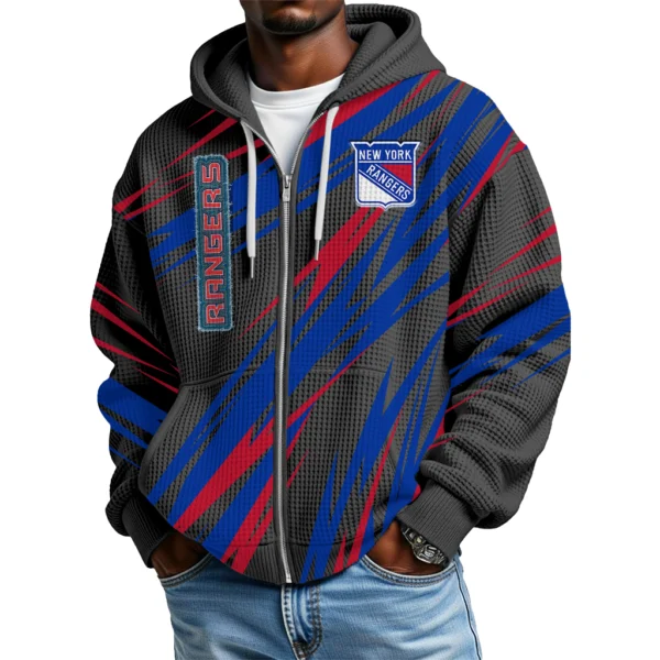 New York Rangers Men’s Waffle Knit Full Zip-Up Hoodie Limited