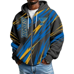 St. Louis Blues Men’s Waffle Knit Full Zip-Up Hoodie Limited