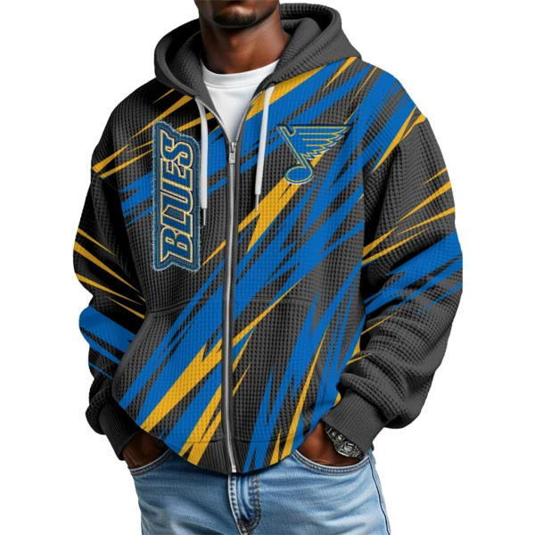 St. Louis Blues Men’s Waffle Knit Full Zip-Up Hoodie Limited