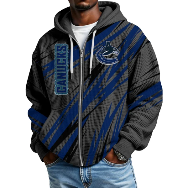 Vancouver Canucks Men’s Waffle Knit Full Zip-Up Hoodie Limited