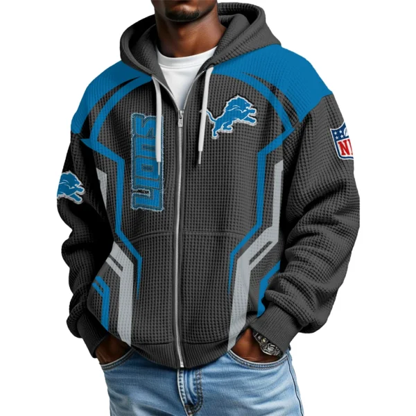 Detroit Lions Men’s Waffle Knit Full Zip-Up Hoodie