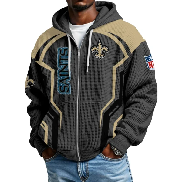New Orleans Saints Men’s Waffle Knit Full Zip-Up Hoodie